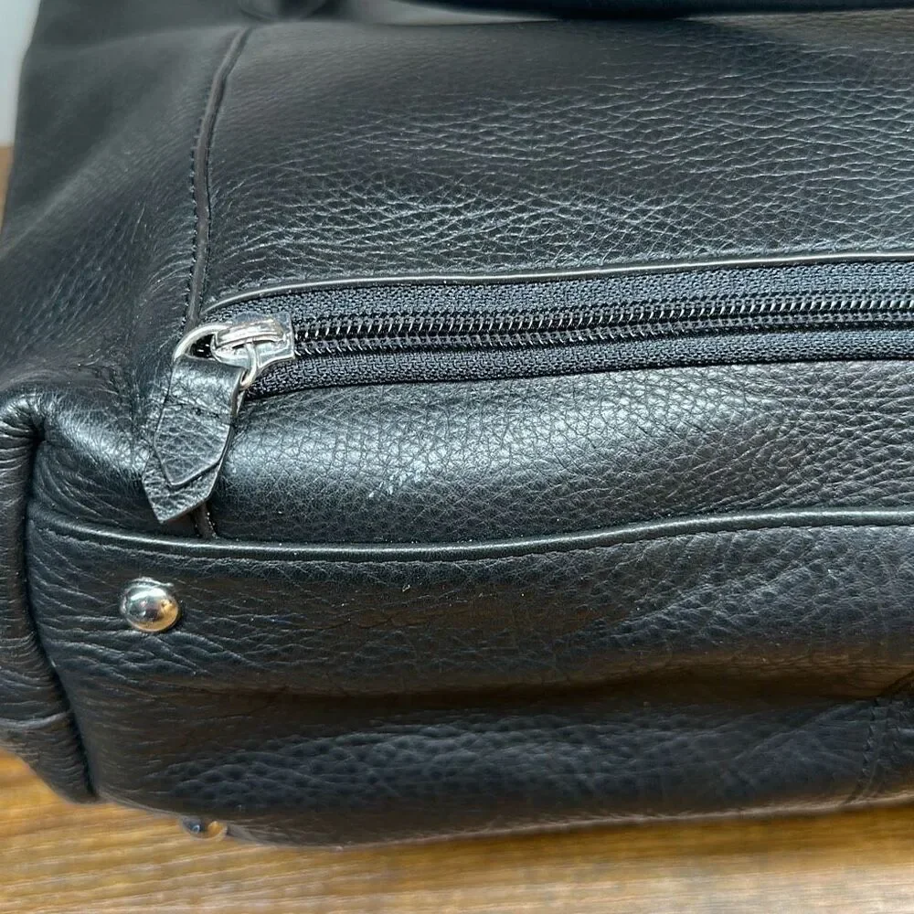 Lodis Black Leather Pebble Tote with Dual Straps